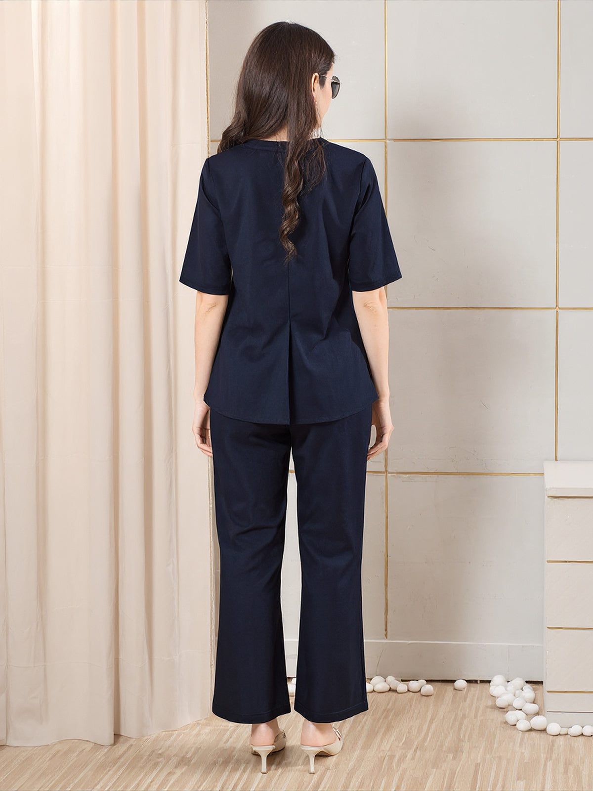 Sufiya Linen Solid Top With Trousers Co-Ord Set For Women