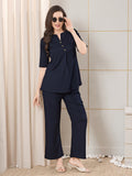 Sufiya Linen Solid Top With Trousers Co-Ord Set For Women
