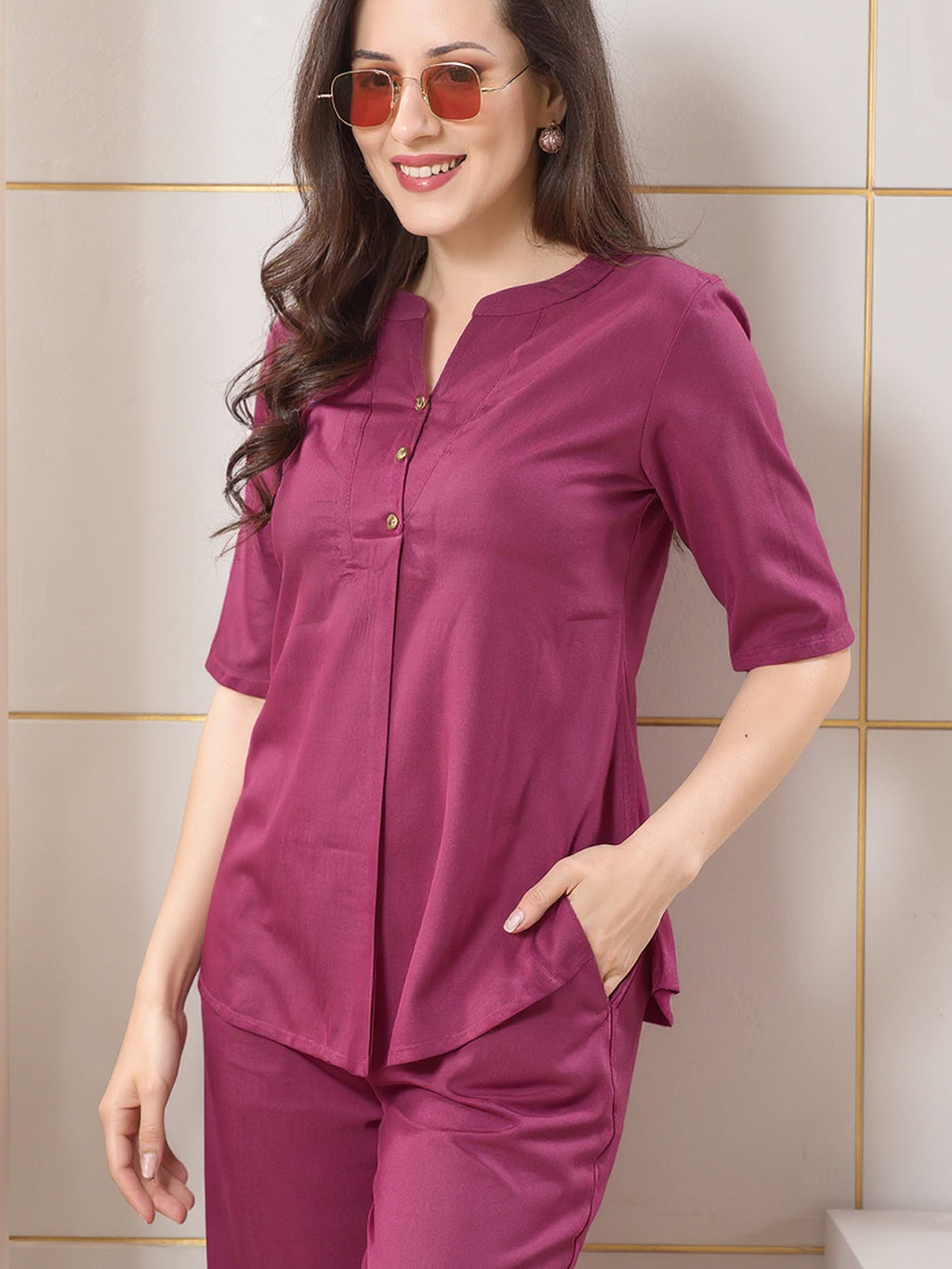 Sufiya Linen Solid Top With Trousers Co-Ord Set For Women