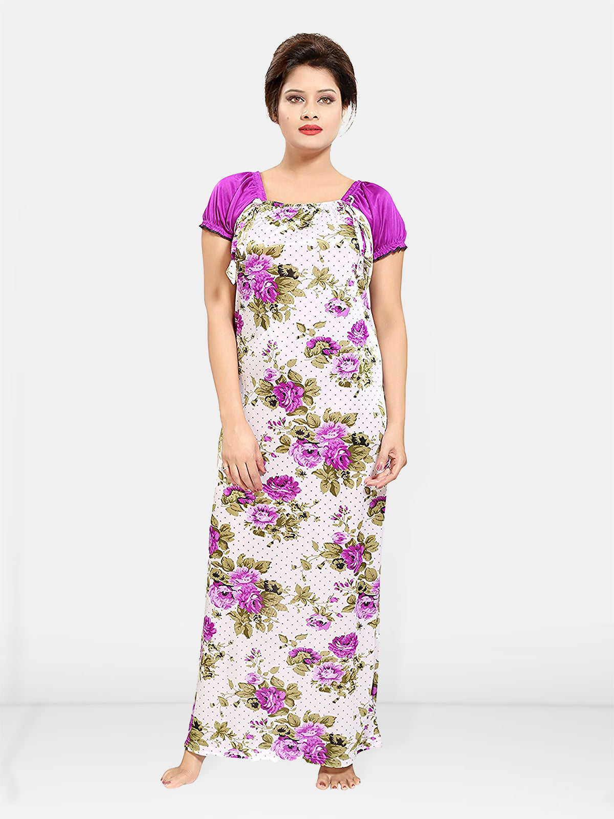 Women Printed Satin Maxi Nightdress
