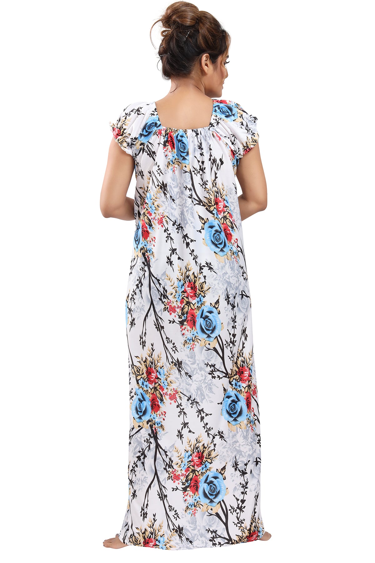 Botanical Print Satin Night Gown for Women Back