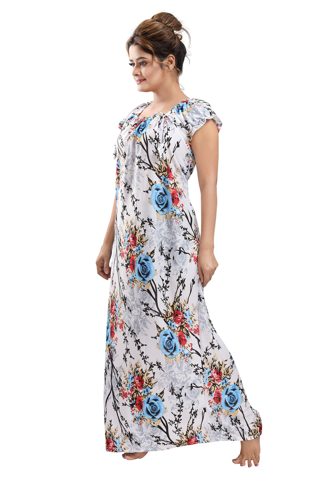 Botanical Print Satin Night Gown for Women Side