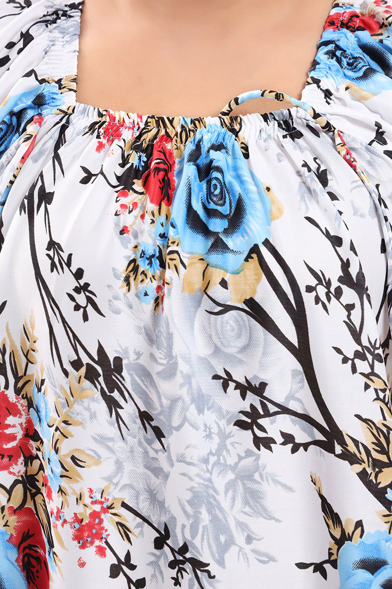 Botanical Print Satin Night Gown for Women Neck