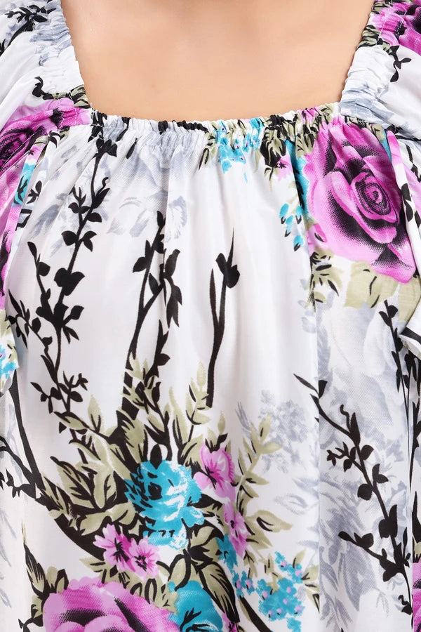 White purple sarina satin botanical print night gown for women
