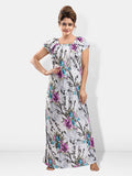 Women floral satin nighty front view
