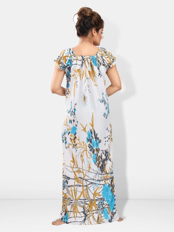 Botanical print satin maxi nighty women