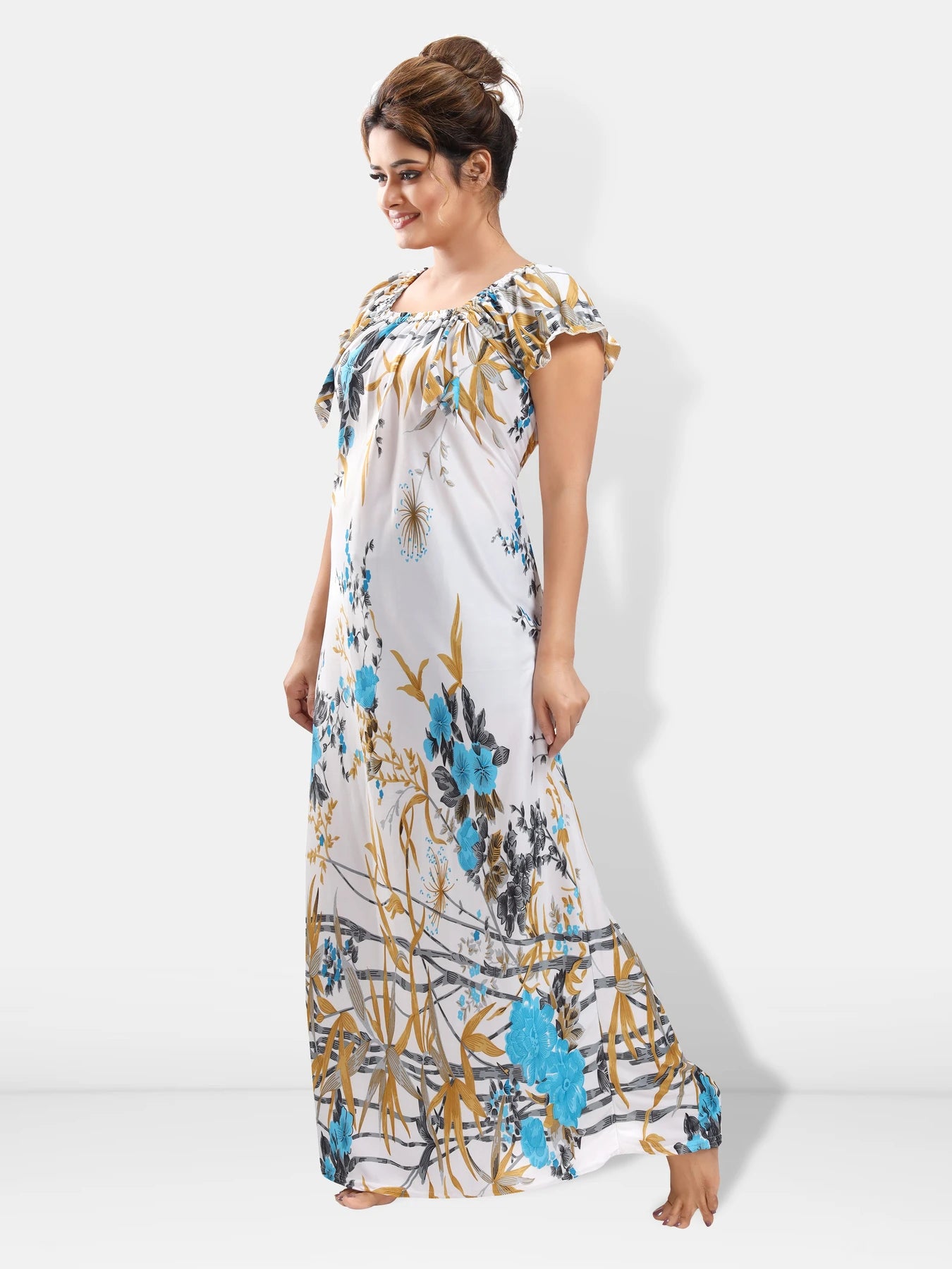 Women floral night wear satin fabric