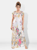 Women pink floral satin nighty front view
