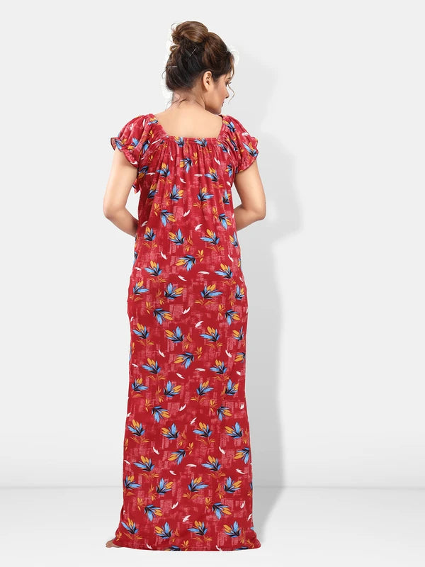 Maroon floral nighty back view
