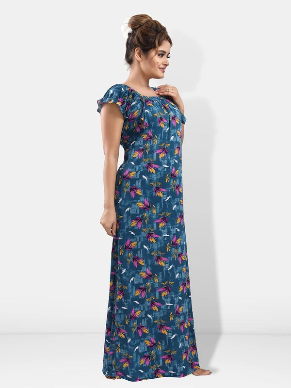 Lightweight satin floral night gown full length
