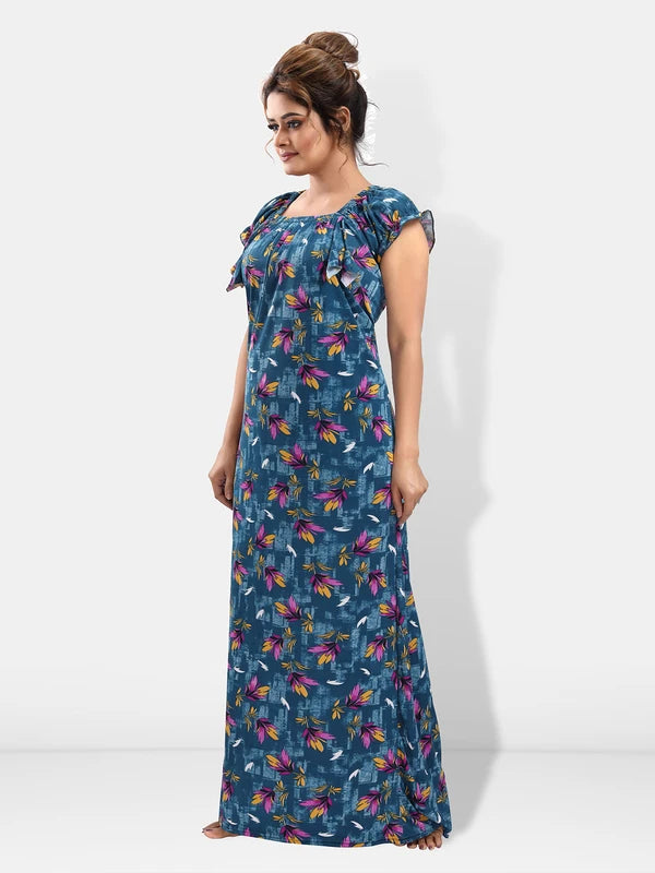 Short sleeve floral print nightwear gown for women
