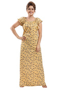 Yellow Sarina Satin Botanical Print Night Gown for Women