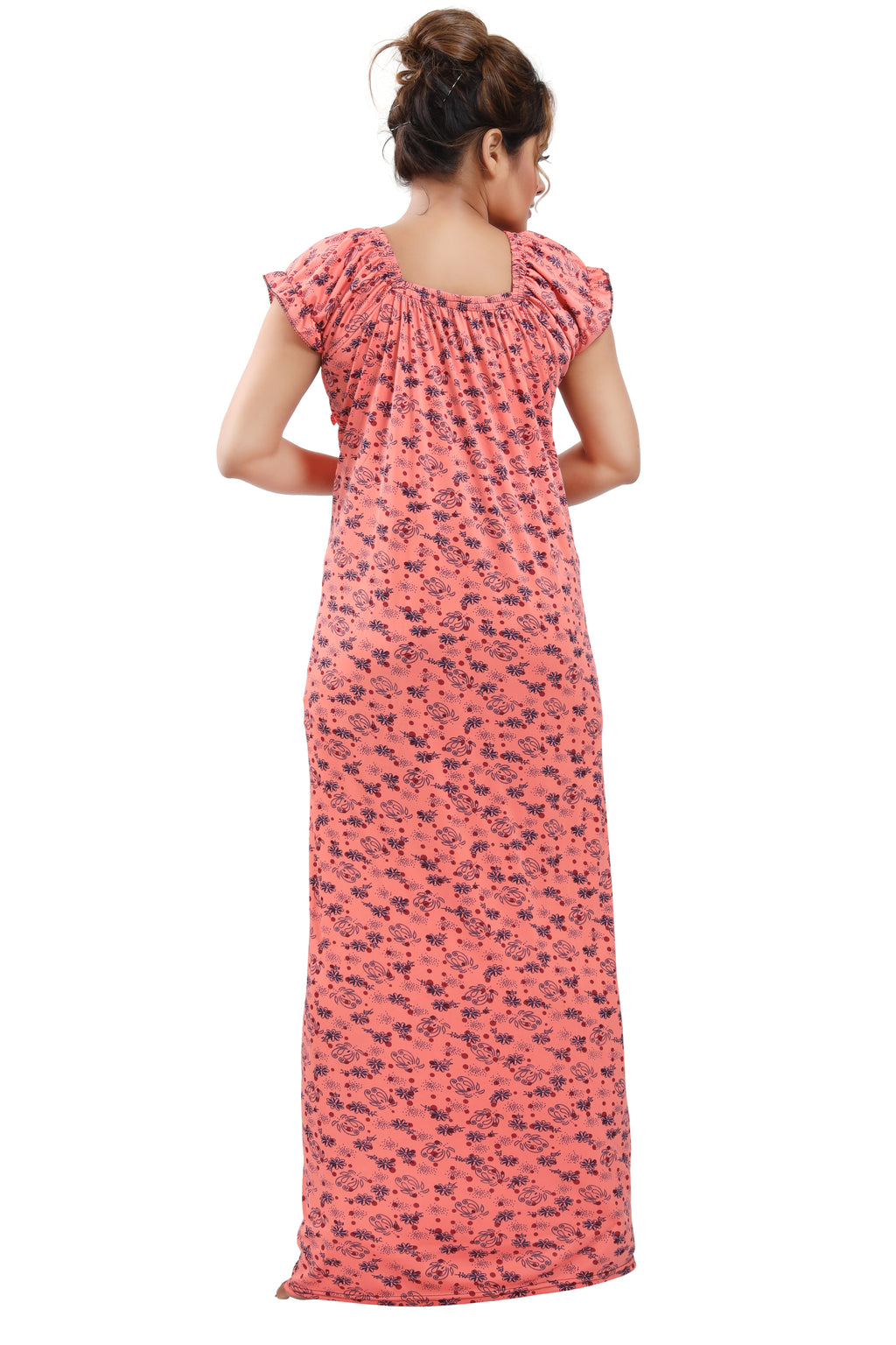 Sarina Satin Botanical Print Night Gown For Women Back