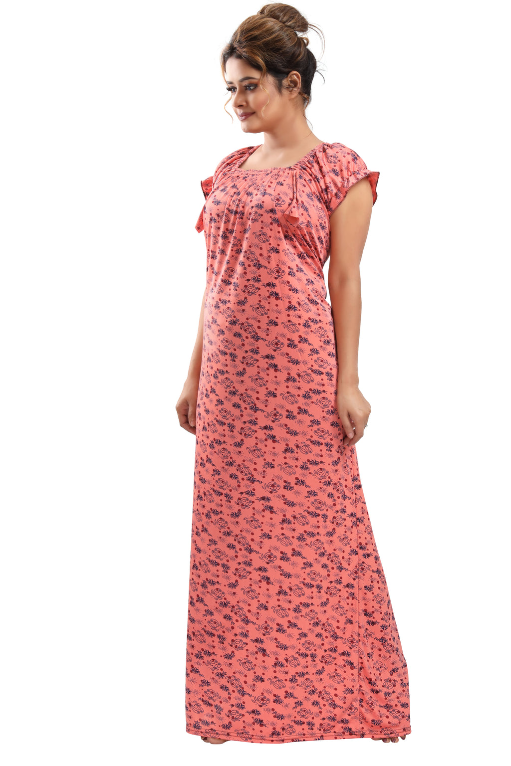 Sarina Satin Botanical Print Night Gown For Women Side