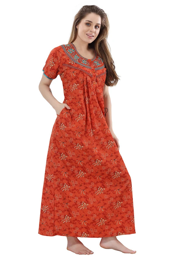 Botanical print cotton nighty for women

