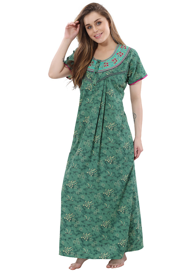 Full length cotton nighty for women with embroidery
