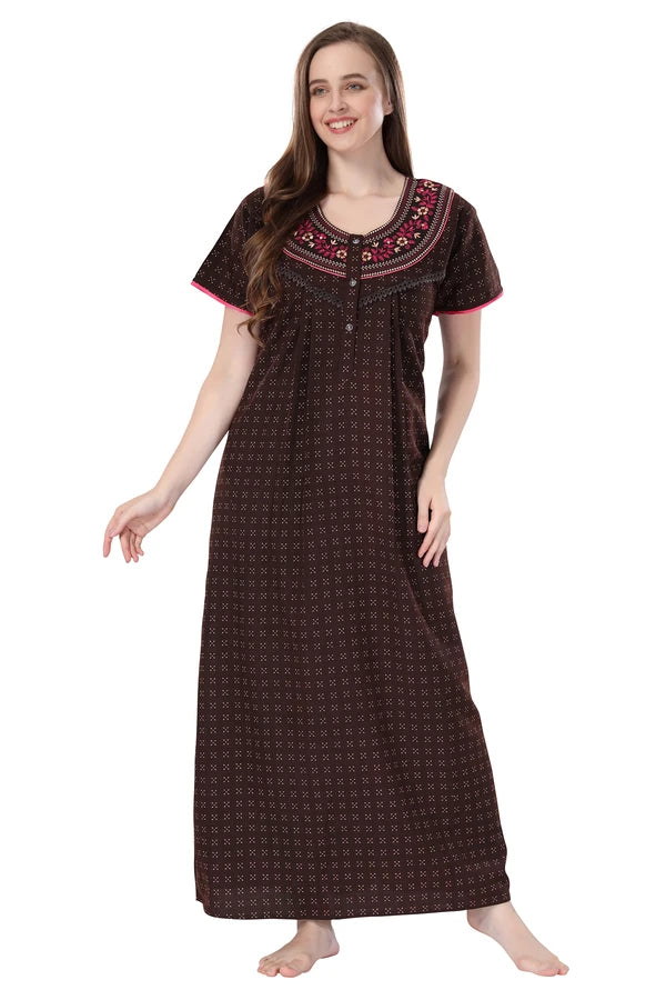 Cotton embroidered night gown for women