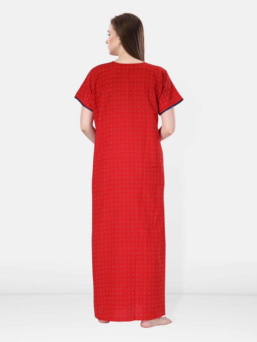 Red Crush Cotton Embroidered Maxi Night Gown for Women