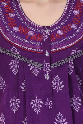 Purple Crush Cotton Embroidered Short Sleeves Pack of 1 Night Gown for Women Close View