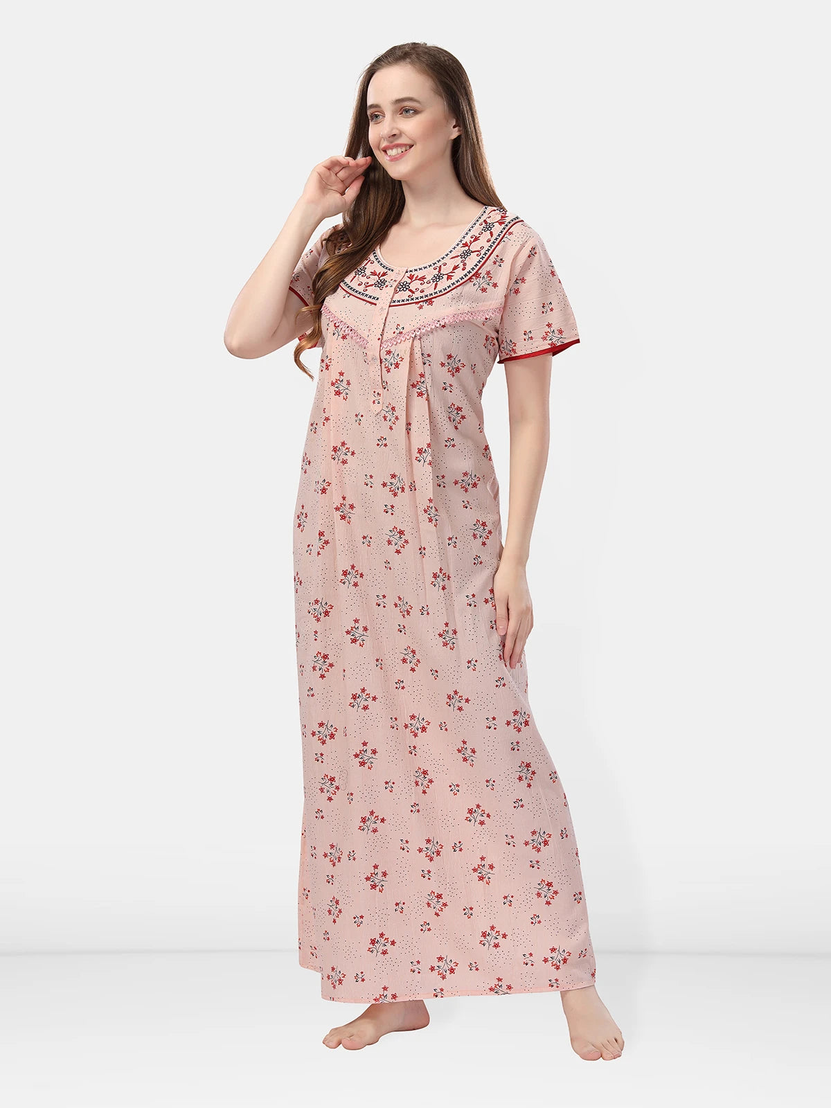 women full length printed night dress
