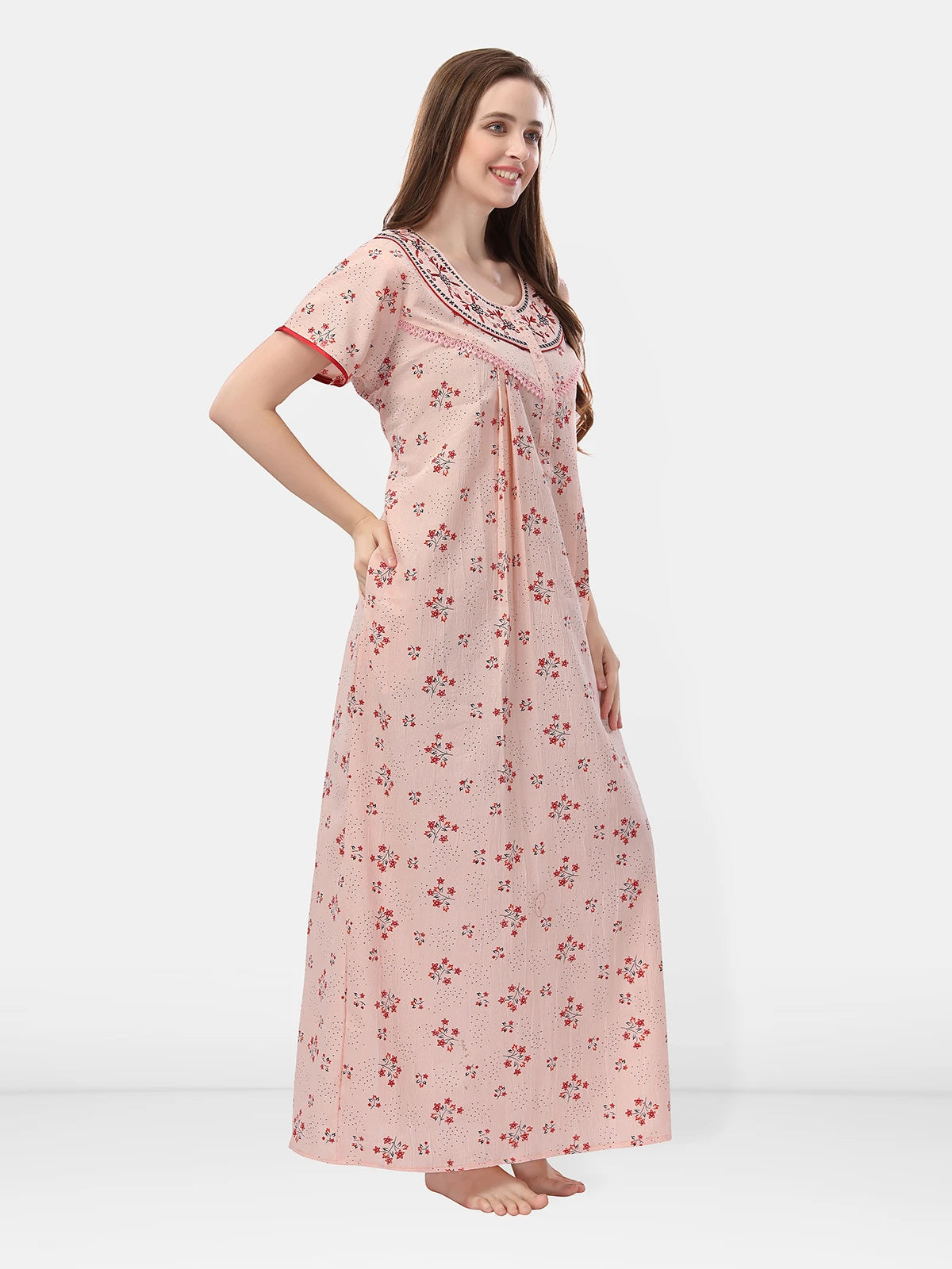 crush cotton maxi night gown peach
