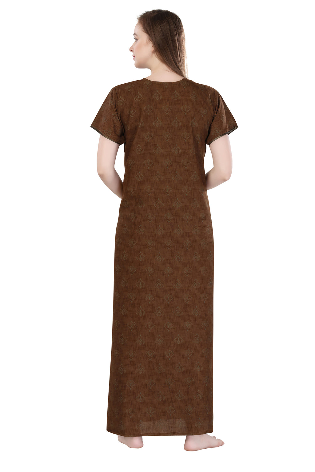 Brown Cotton Paisley Print Night Gown for Women