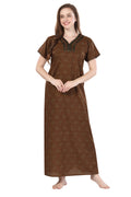 Brown Cotton Paisley Print Night Gown for Women
