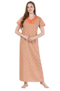 Light Orange Cotton Floral Print Short Sleeves Pack of 1 Night Gown for Women
