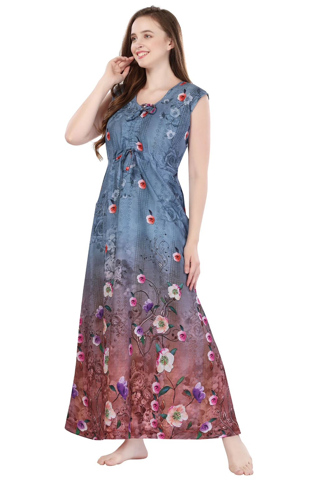 women sleeveless night gown with drawstring
