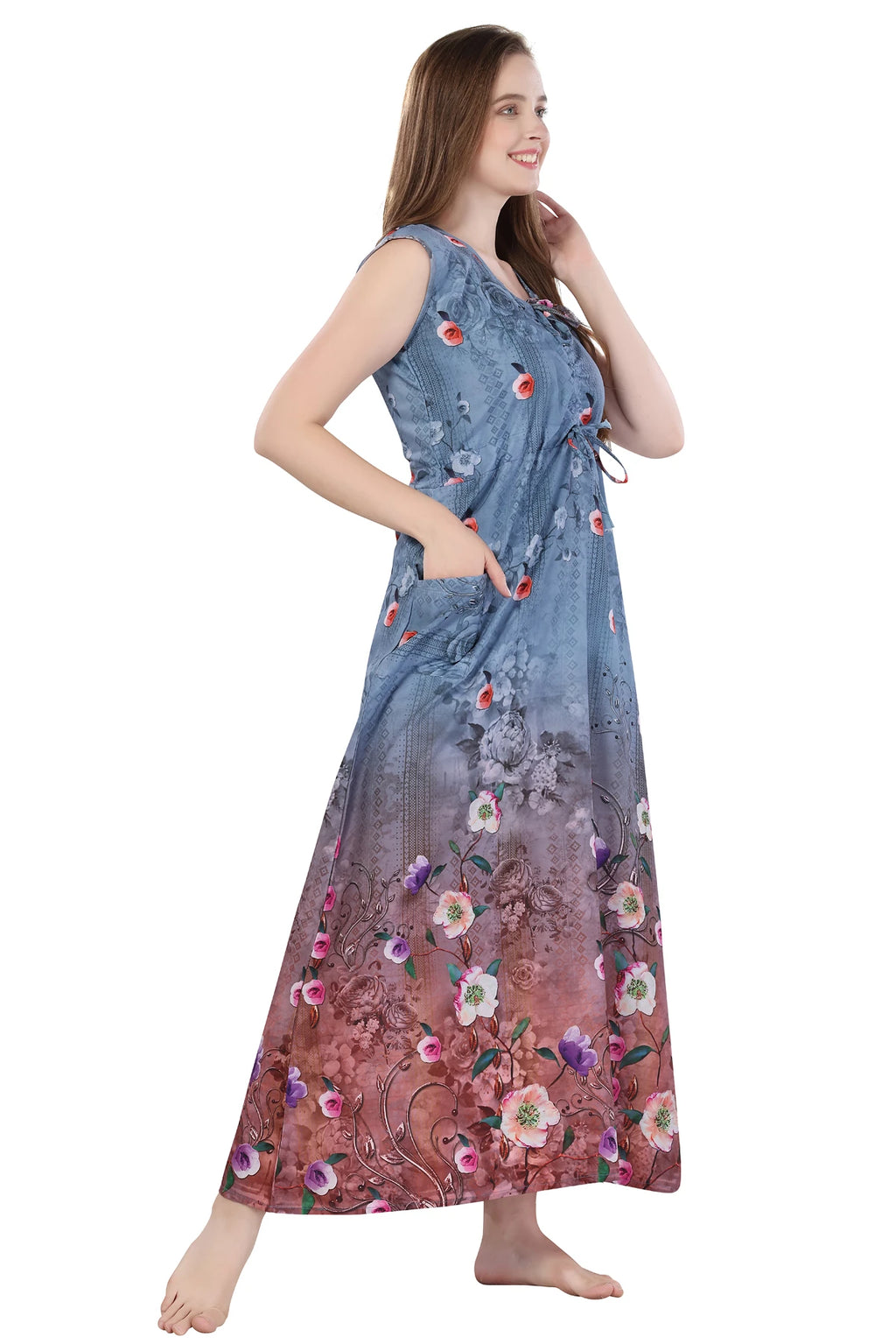 grey floral print night dress for women
