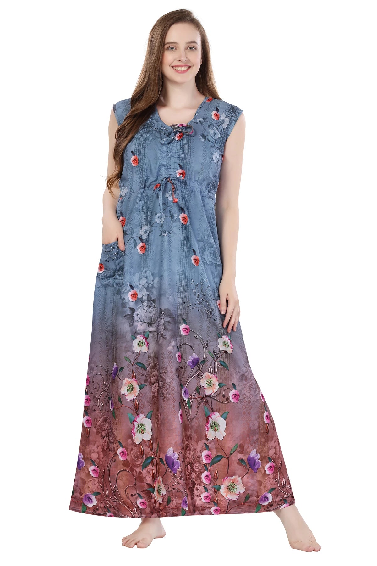 long maxi night gown botanical print women