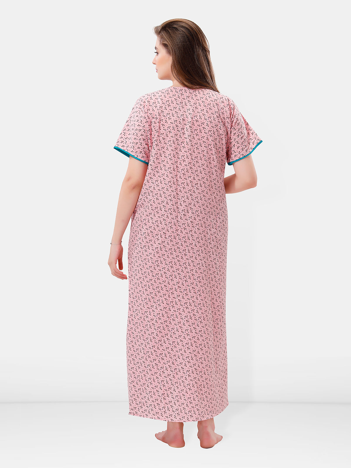 Light Pink Cotton Embroidered Night Gown