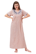 Peach Puff Crush Cotton Embroidered Short Sleeves Pack of 1 Night Gown for Women