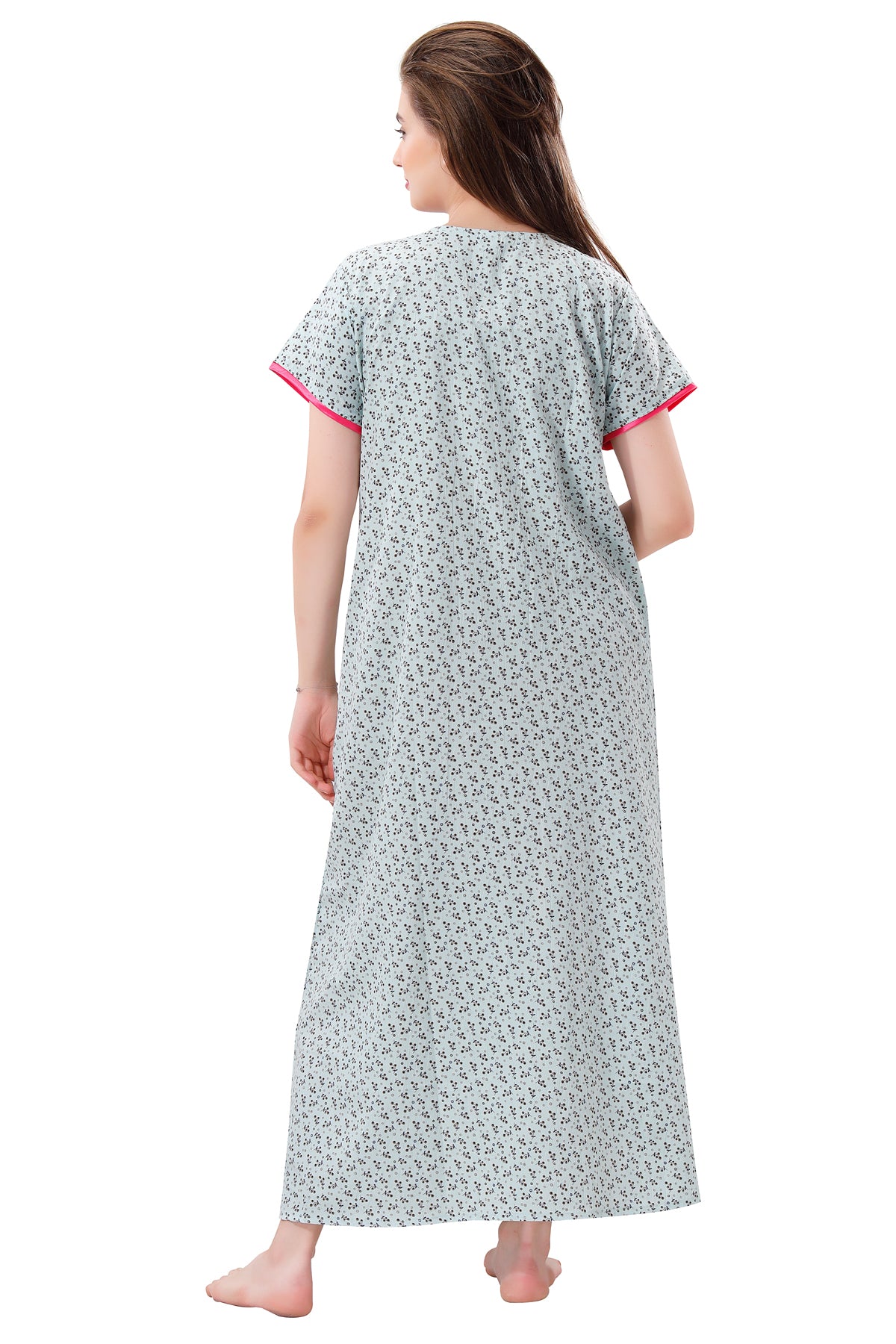 Light Blue Crush Cotton Embroidered Night Gown for Women