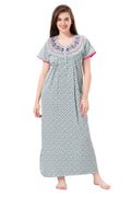 Light Blue Crush Cotton Embroidered Night Gown for Women