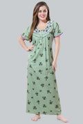 Mint Green Cotton Embroidered Night Gown