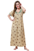 Cream Alpine Cotton Embroidered Short Sleeves Pack of 1 Night Gown for Women