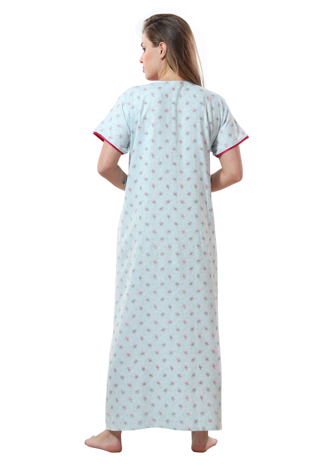 Baby Sky Blue Alpine Cotton Embroidered Night Gown for Women