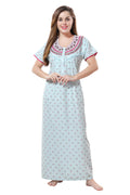 Baby Sky Blue Alpine Cotton Embroidered Night Gown for Women