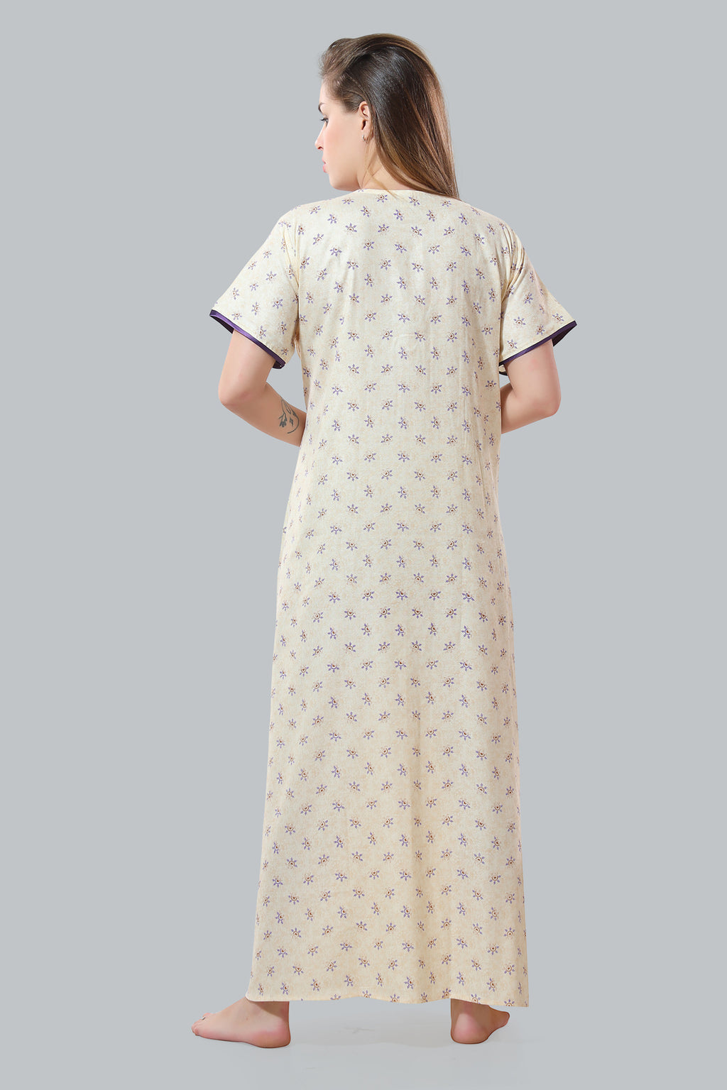 Off White Alpine Cotton Embroidered Night Gown