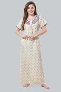 Off White Alpine Cotton Embroidered Night Gown