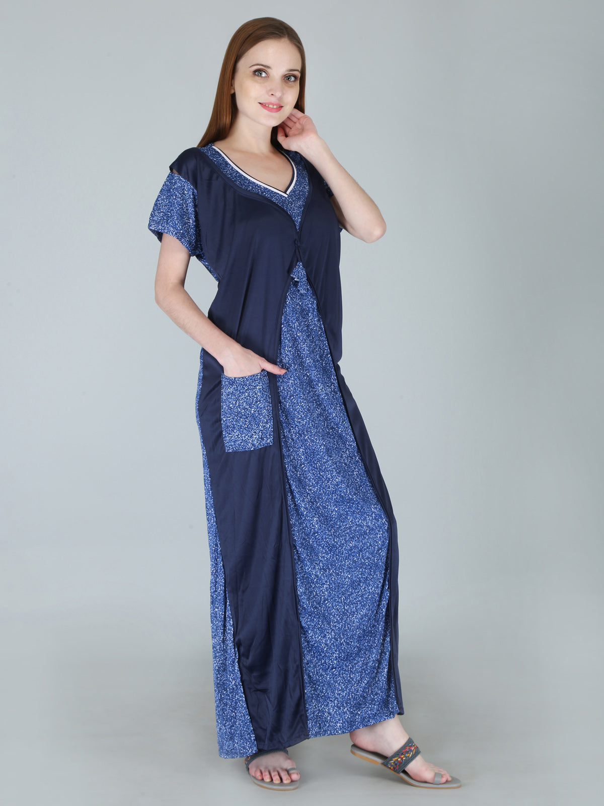 Blue Sarina Satin Printed Short Sleeves Pack of  for Women