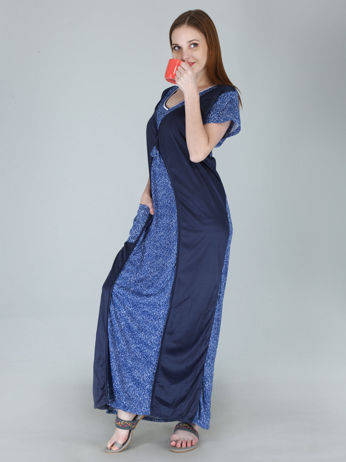 Blue Sarina Satin Printed Short Sleeves Pack of  for Women