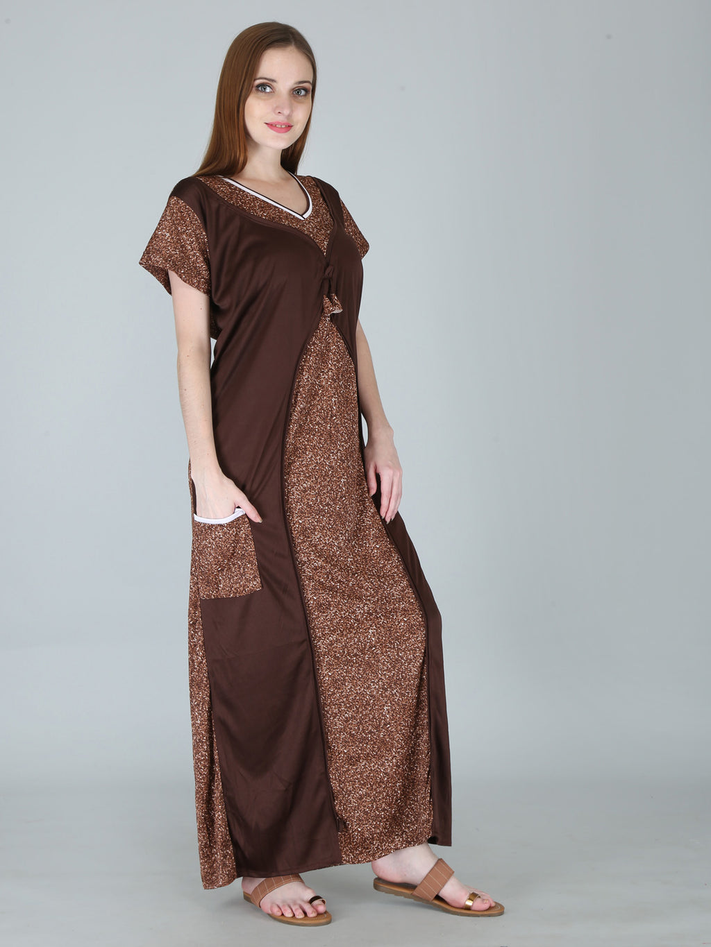 Brown Sarina Satin Printed Short Sleeves Pack of  for Women