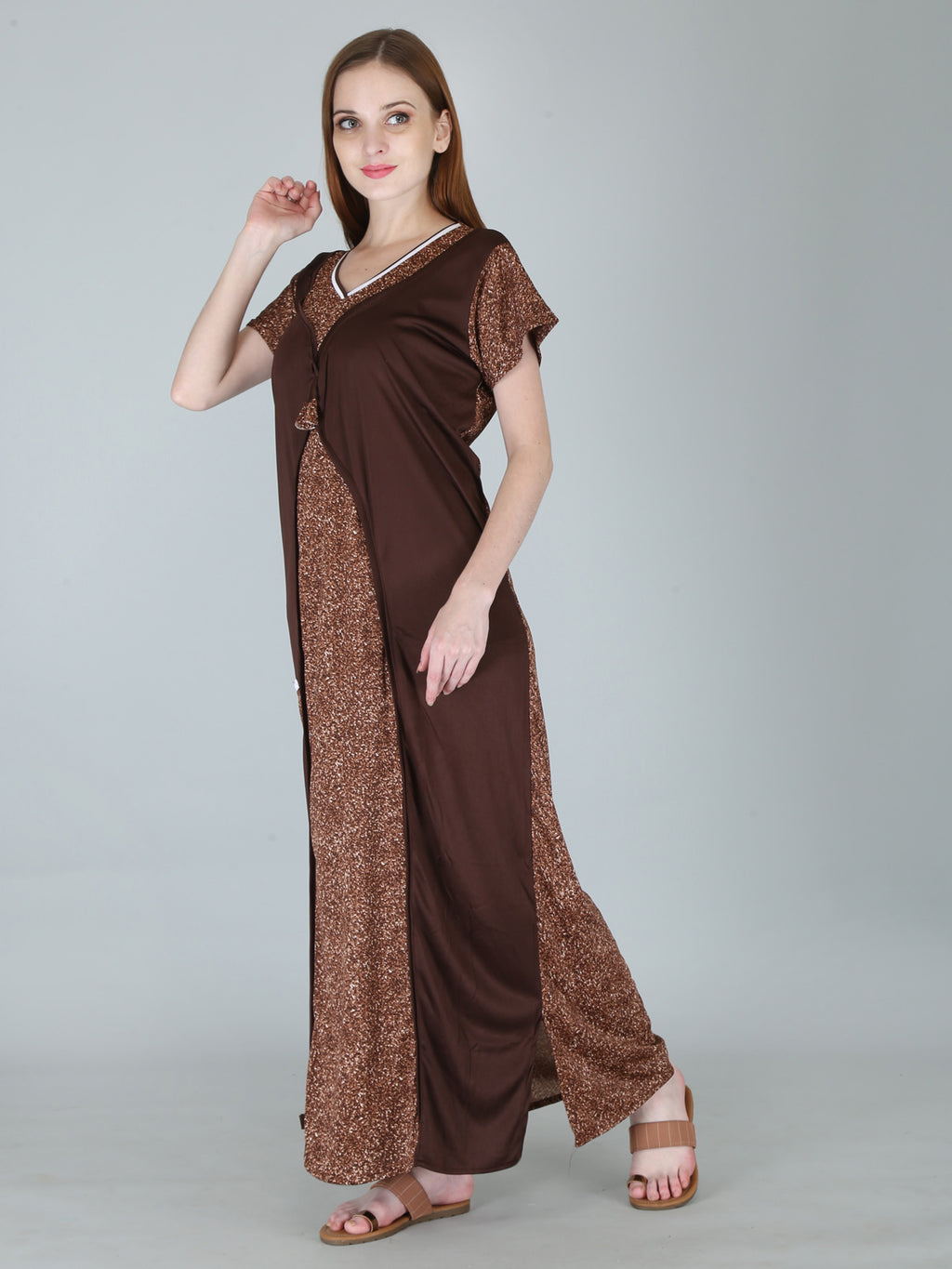 Brown Sarina Satin Printed Short Sleeves Pack of  for Women
