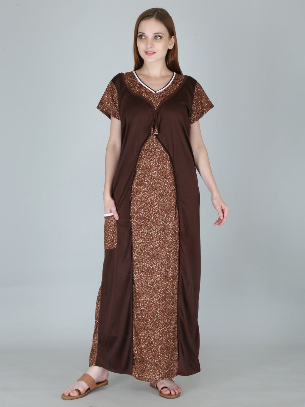 Brown Sarina Satin Printed Short Sleeves Pack of  for Women