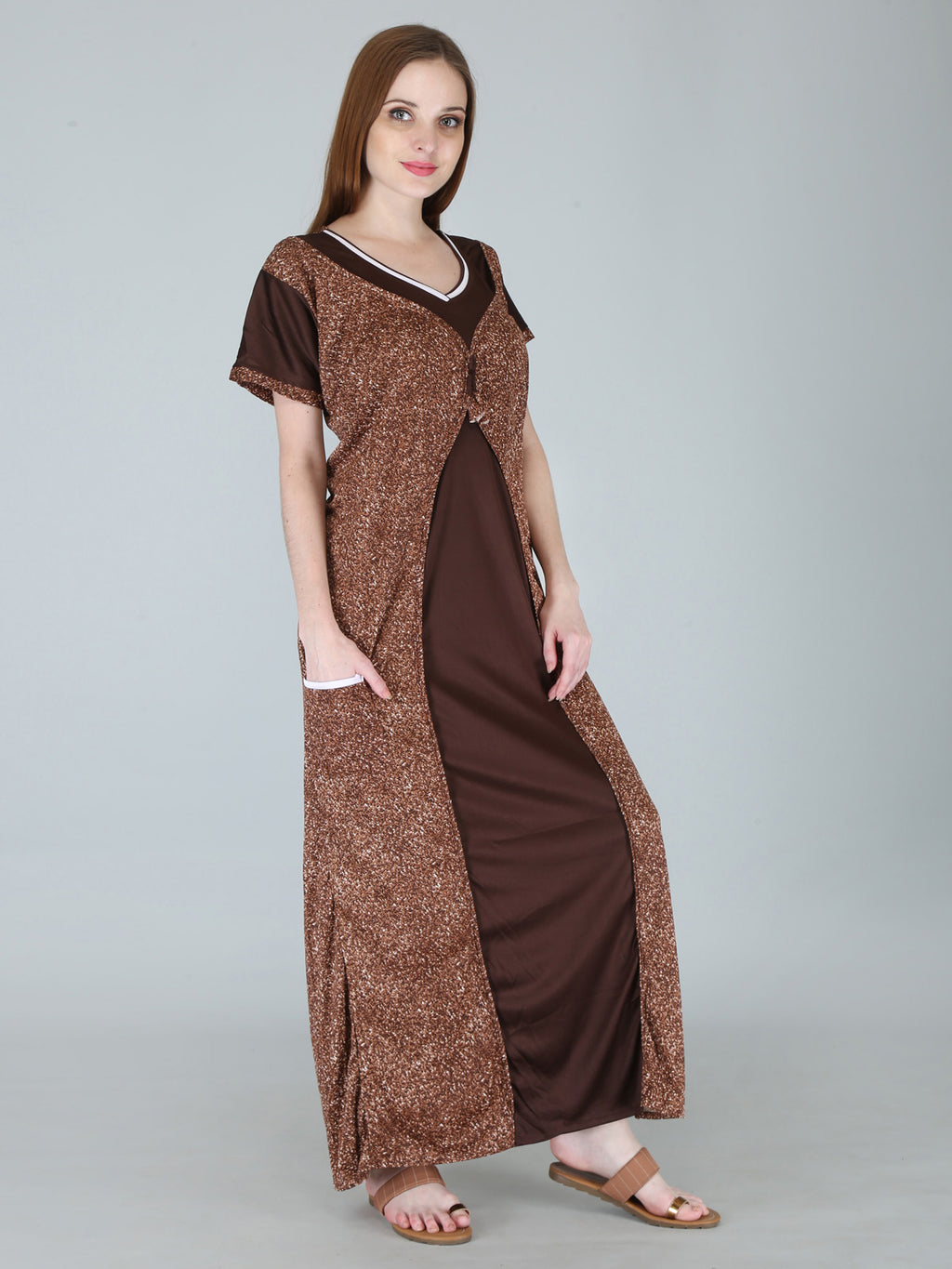 Brown Sarina Satin Printed Short Sleeves Pack of  for Women