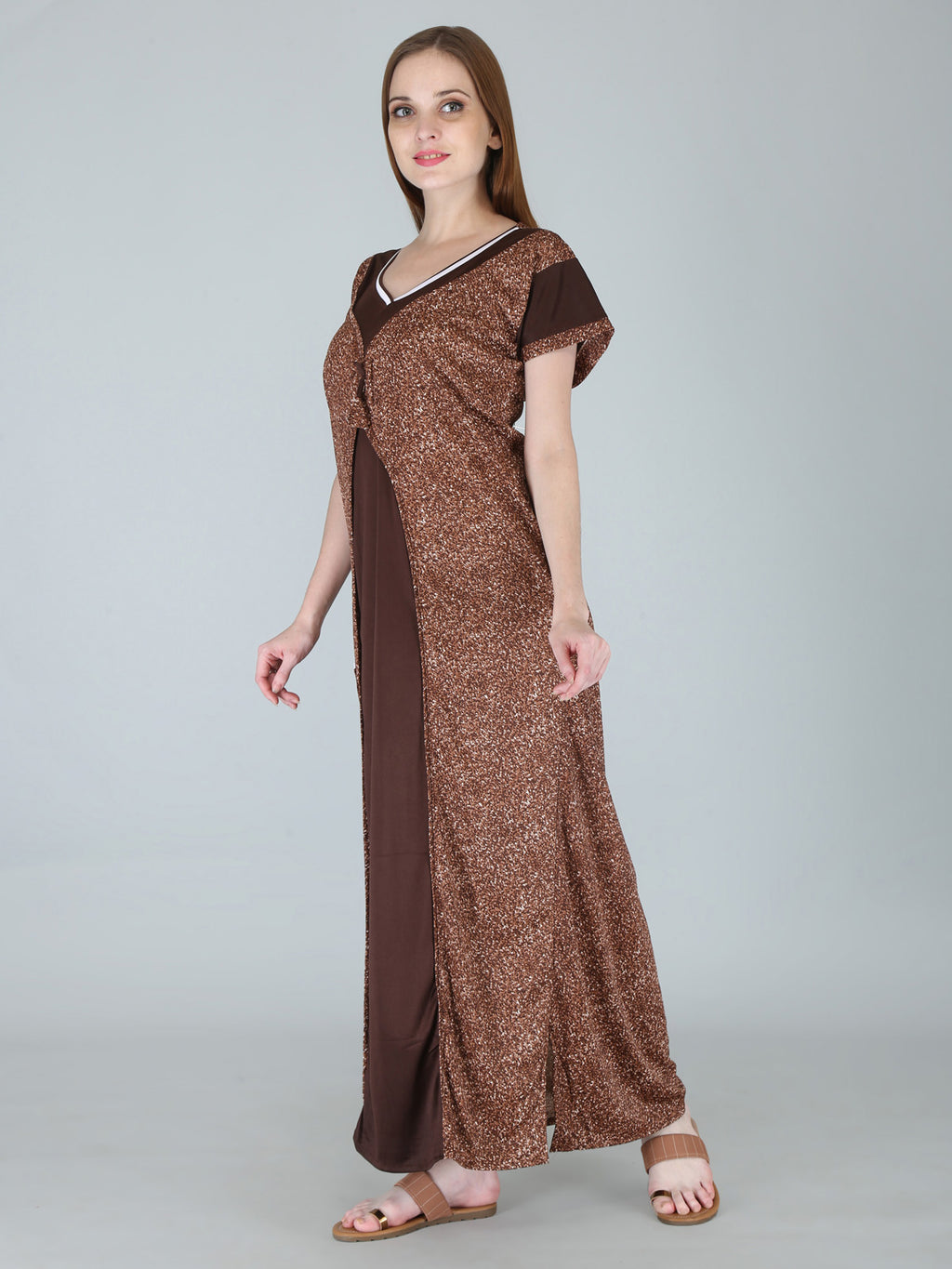 Brown Sarina Satin Printed Short Sleeves Pack of  for Women