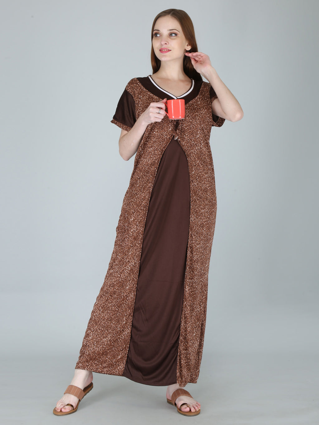 Brown Sarina Satin Printed Short Sleeves Pack of  for Women