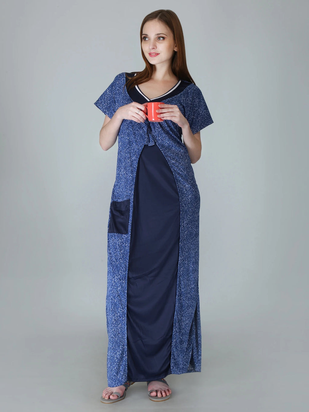 short sleeve blue nightwear gown for ladies
